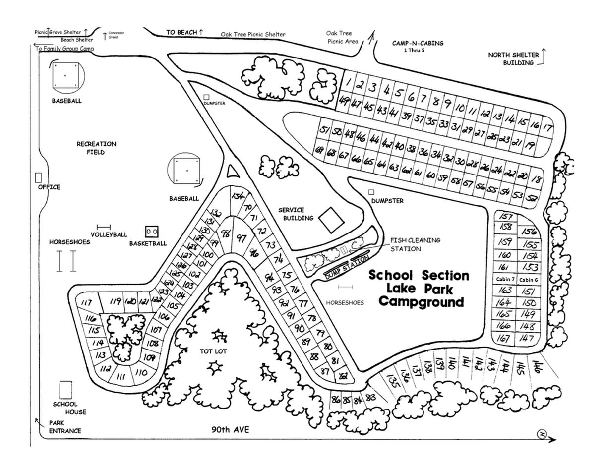 School Section Lake Veterans Park campground map
